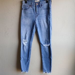 Madewell Blue Skinny Jeans with Raw Hem